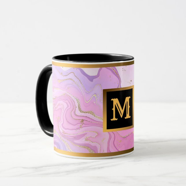 Caneca Luxo Marble Glitter Rosa Púrpura Dourada (Frente Esquerda)