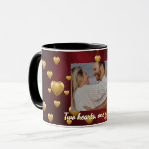 Caneca Luxuoso Coração Vermelho e Dourado Foto Personaliz