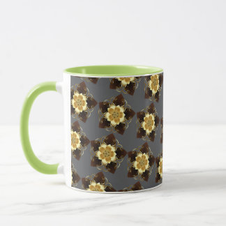 Caneca Luxuoso Desenho Ornamental de Mandala Floral Doura