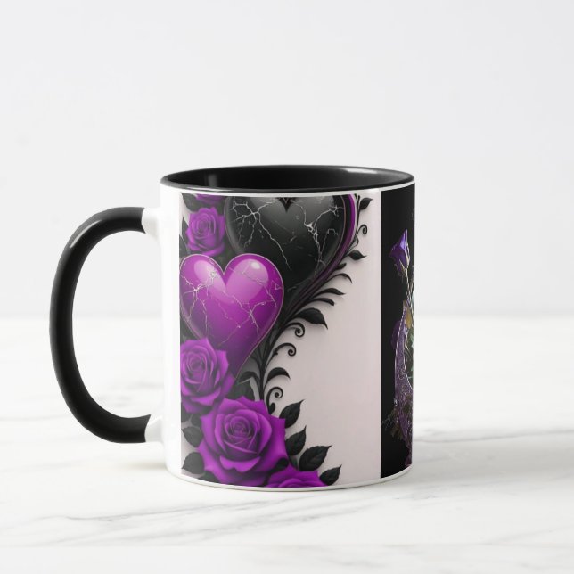 Caneca Luxury Amethyst Heart and Purple Roses Coffee Mug (Esquerda)