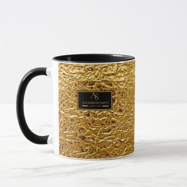 Caneca Luxury Crumpled Gold Foil Texture Elegant Metallic (Esquerda)