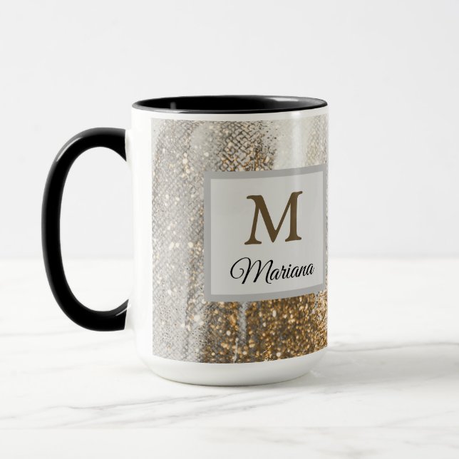 Caneca Luxury Marble Dourada Traça branca e cinza (Esquerda)