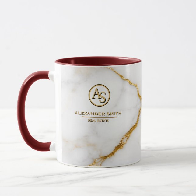 Caneca Luxury White Marble Gold Monogram Real Estate  (Esquerda)