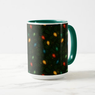 Caneca Luzes de Natal envoltas em folhas de azevinho form