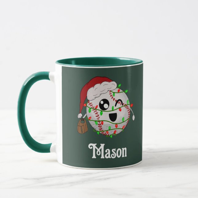 Caneca Luzes de Natal Personalizadas com Nome de Beisebol (Esquerda)