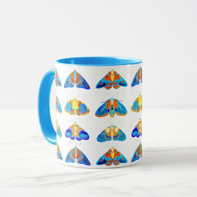 Caneca Luzes em azul escuro, laranja e turquesa (Frente Esquerda)