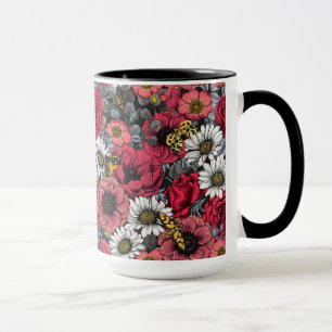 Caneca Luzes sobre mistura de flores em vermelho e cinza