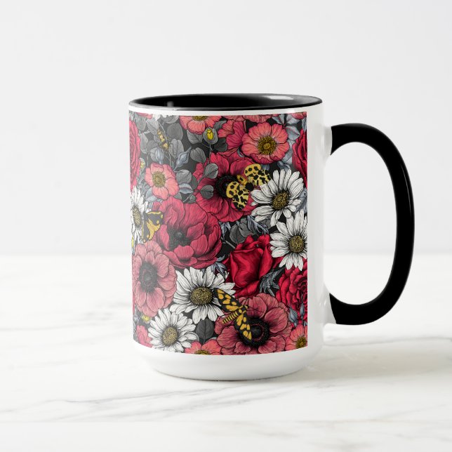 Caneca Luzes sobre mistura de flores em vermelho e cinza (Direita)