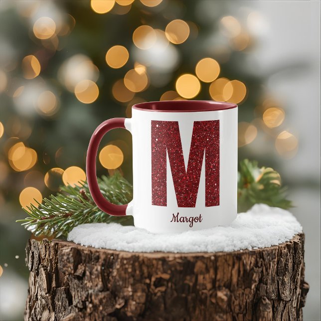 Caneca M com Monograma Moderno Brilhante e Nome (Criador carregado)
