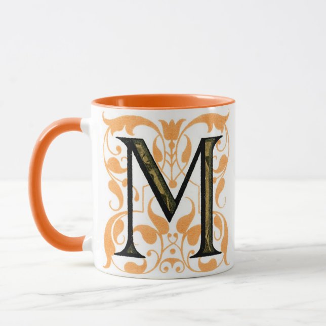 Caneca 'M' Floral Dourado e Preto (Esquerda)