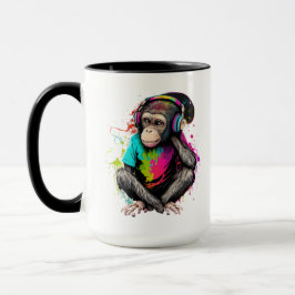 Caneca Macaco Bonito Ouvindo Música, Macaco Com Música Ob