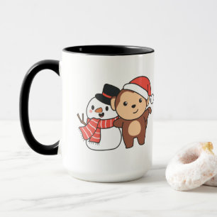 Caneca Macaco Com Neve No Inverno Para O Natal