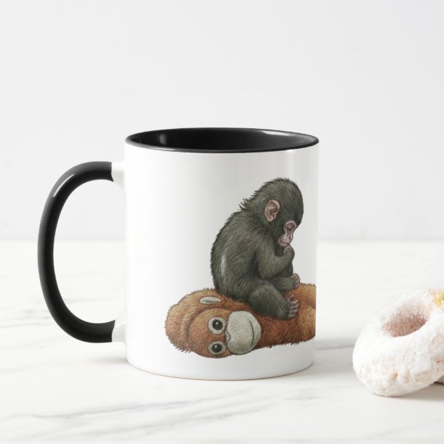Caneca Macaco Punch, Bebê Orangotango Abraço  (Com Donut)