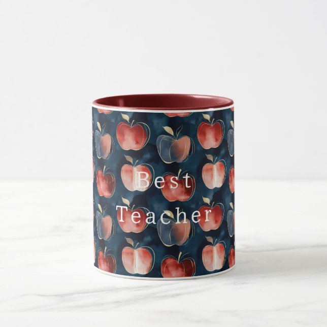 Caneca Maçãs Azuis Vermelhas Melhor Professor ou personal (Centro)