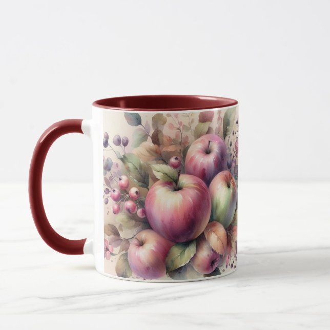 Caneca Maçãs em queda de cores pastosas pintura a aquarel (Esquerda)