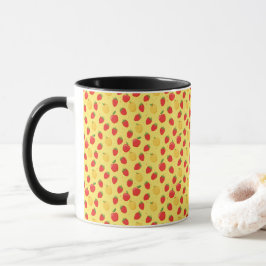 Caneca Maçãs Morango Fruta Cartoon em Amarelo