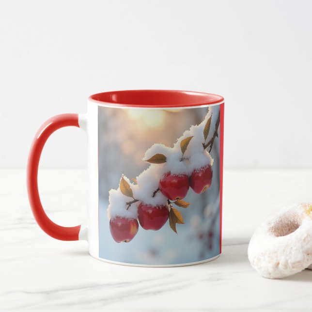 Caneca Maçãs vermelhas deliciosas com neve (Com Donut)