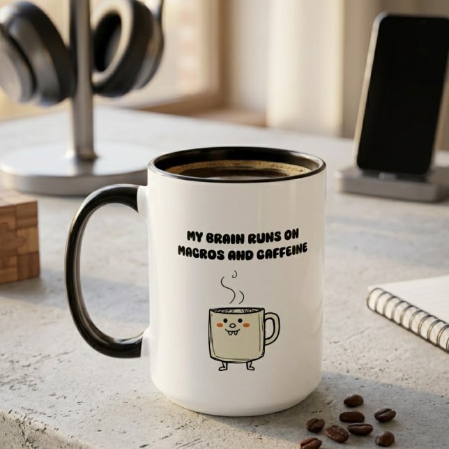 Caneca Macros Cafeína Poder Cerebral Humor Tech Design (Criador carregado)