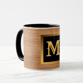 Caneca Madeira Dourada de luxo Monograma Moderno
