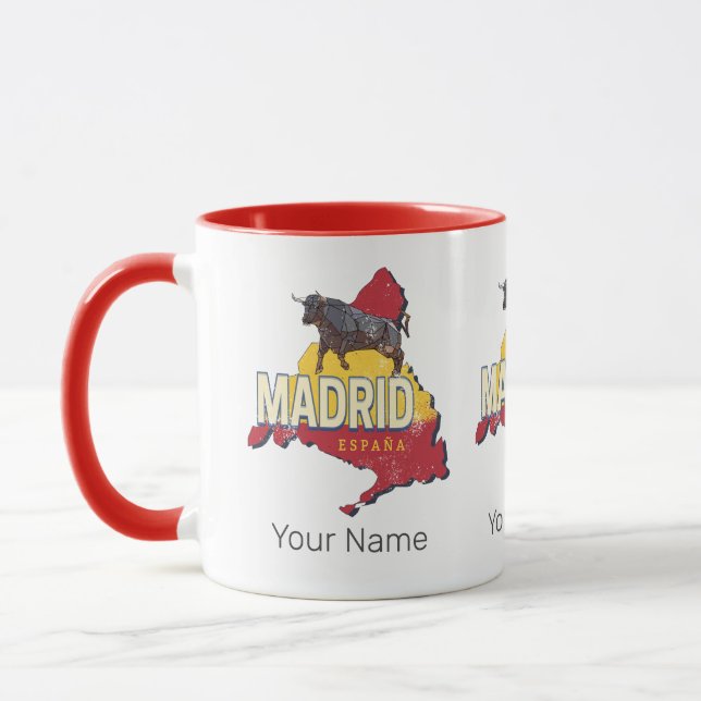 Caneca Madrid Espanha Retro Região Map Vintage Bull (Esquerda)