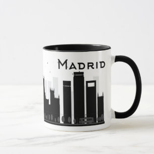 Caneca Madrid, espanha skyline preta & branca de da