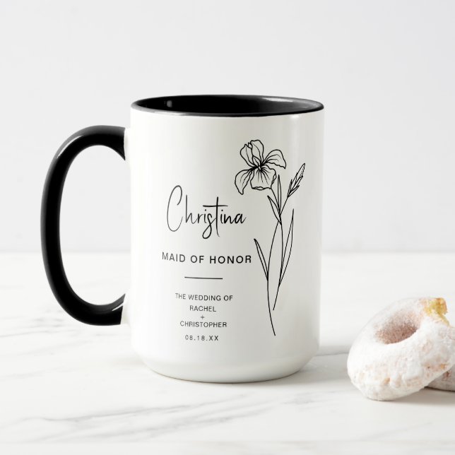 Caneca Madrinha de casamento de fevereiro | Iris Birth Fl (Com Donut)