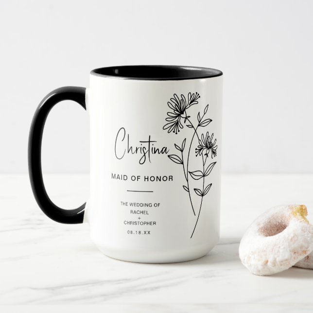 Caneca Madrinha de casamento de junho | Flor de Nasciment (Com Donut)