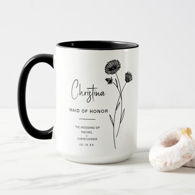 Caneca Madrinha de casamento de setembro | Aster Birth Fl (Com Donut)
