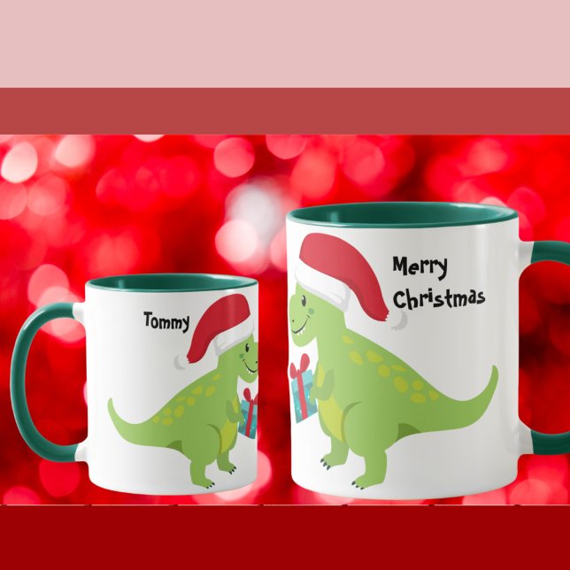 Caneca Mãe Bonita T-Rex Dando seu bebê de Natal (Criador carregado)