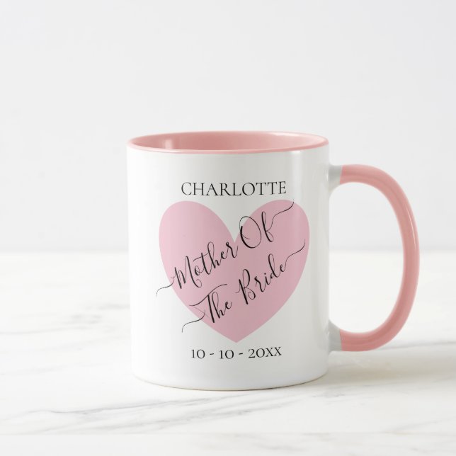 Caneca Mãe Da Noiva De Coração Rosa Personalizada (Direita)