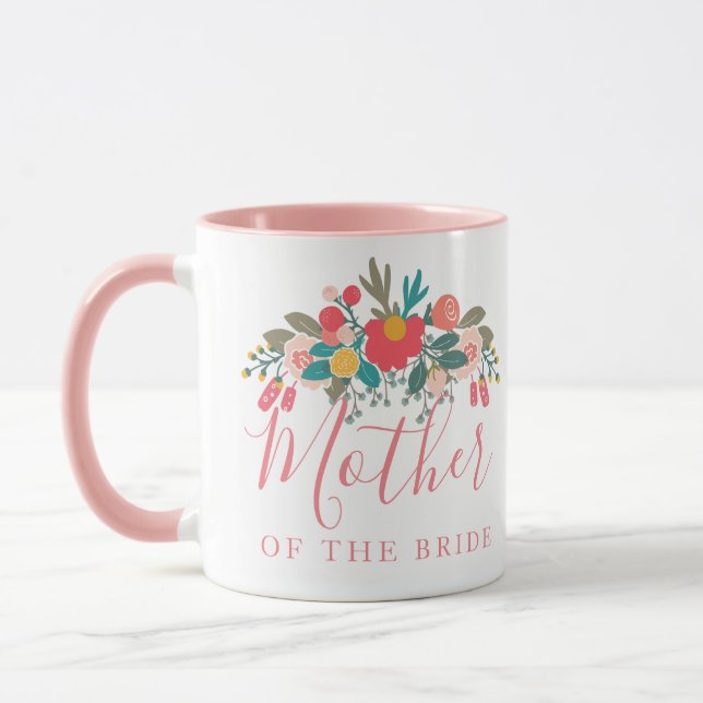 Caneca Mãe da Noiva ou do Buquê Floral Cor-de-Rosa (Esquerda)