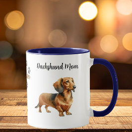 Caneca Mãe Dachshund Pet Impressões de Pata Marrom Person