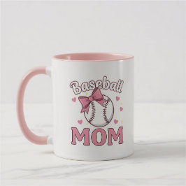 Caneca Mãe de Beisebol Design de Laço Rosa Fofo