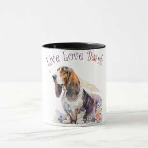 Caneca Mãe de Cachorro Basset Hound Floral