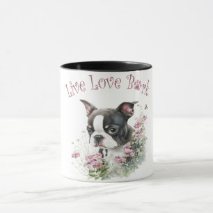 Caneca Mãe de Cachorro Boston Terrier Floral