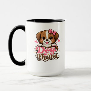 Caneca Mãe de Cachorro Fofa com Laço Rosa e Pegadas de Pa