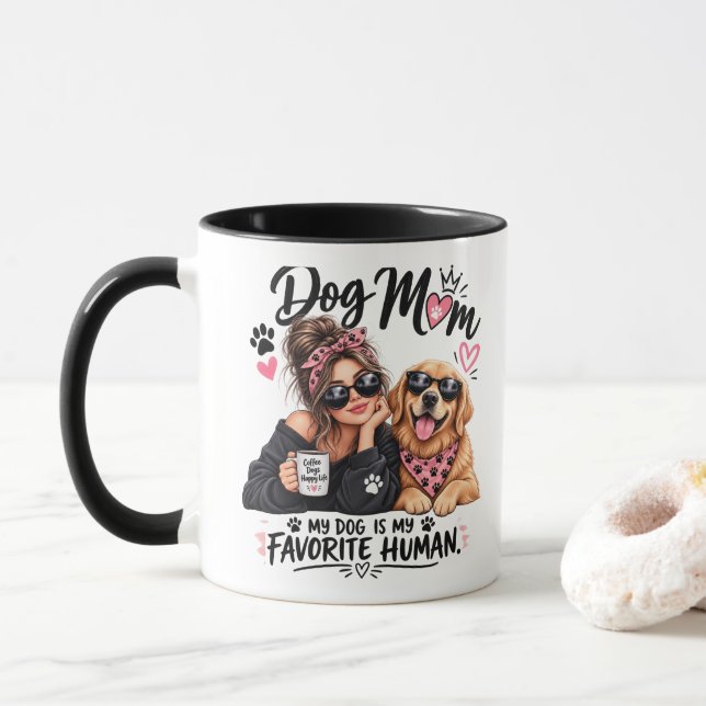 Caneca Mãe de Cachorro Fofa Golden Retriever Amante de Ca (Com Donut)