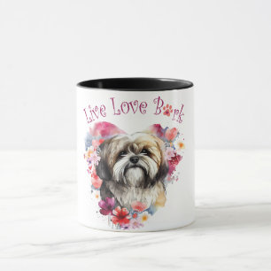 Caneca Mãe de Cachorro Lhasa Apso Floral