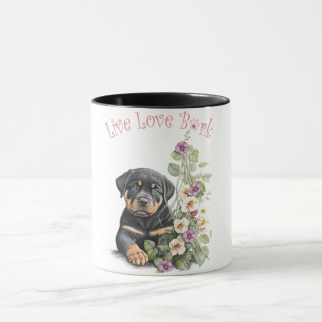 Caneca Mãe de Cachorro Rottweiler Floral (Centro)