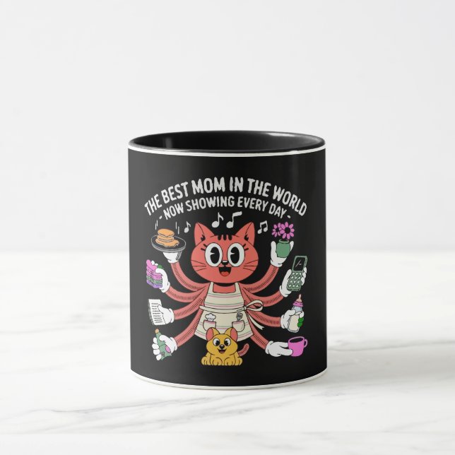 Caneca Mãe de Gato Divertida e Multitarefa A Melhor Mãe (Centro)