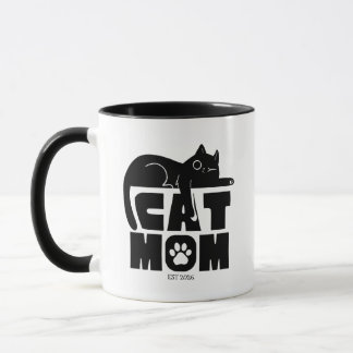 Caneca Mãe de Gato Gato Preto & Impressão de Pata Persona