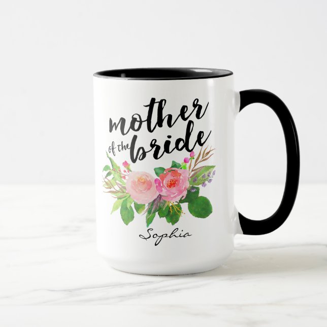 Caneca Mãe do floral da aguarela da noiva personalizada (Direita)