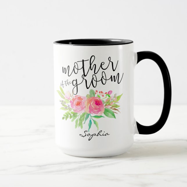 Caneca Mãe do Groom|Watercolor Floral Personalizada (Direita)