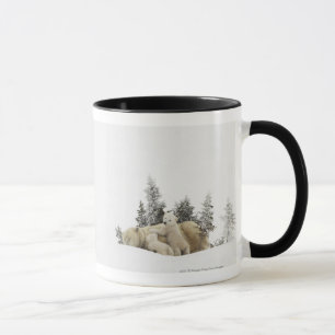 Caneca Mãe do urso polar e seu Cubs no parque de Wapusk