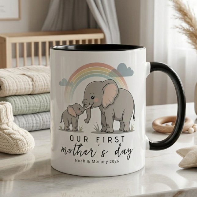 Caneca Mãe Elefante Macio Bebê Primeiro Dia das Mães Calm (Criador carregado)
