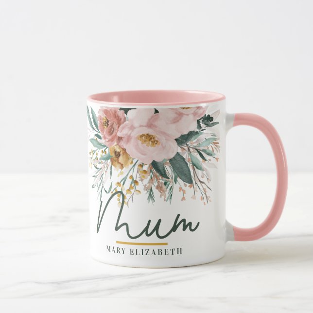 Caneca Mãe elegante do script floral de aquarela moderna (Direita)