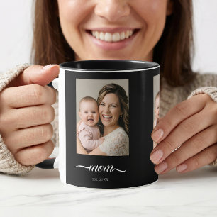 Caneca Mãe Estabelecida Ano da Foto Preta Personalizada