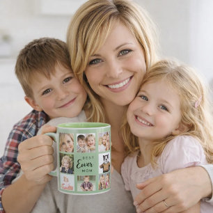 Caneca Mãe mamãe colagem de fotos verde salvia