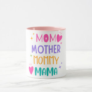 Caneca Mãe Mamãe Mãe Palavras Coloridas