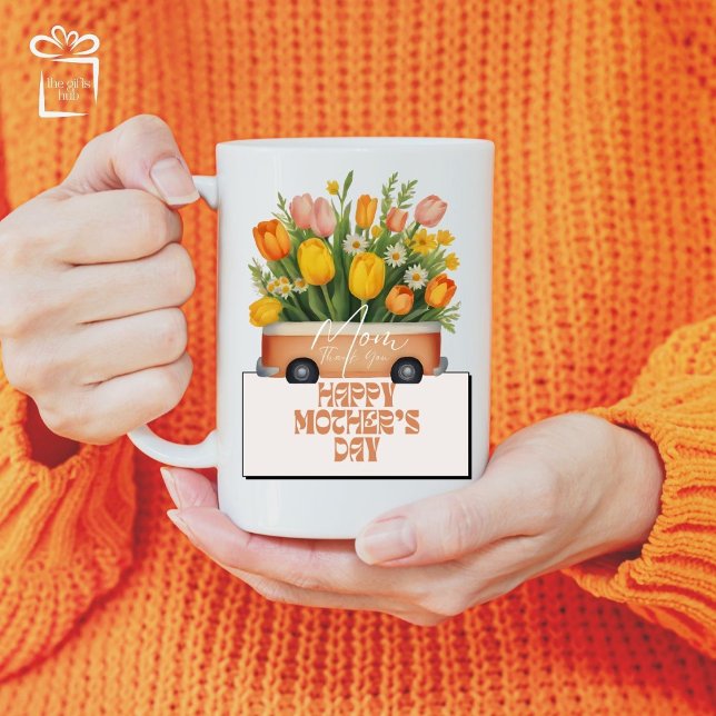 Caneca Mãe, Obrigado, Dia de as mães De Pêssego. (Mom, Thank you. Happy Mother's Day Mug)